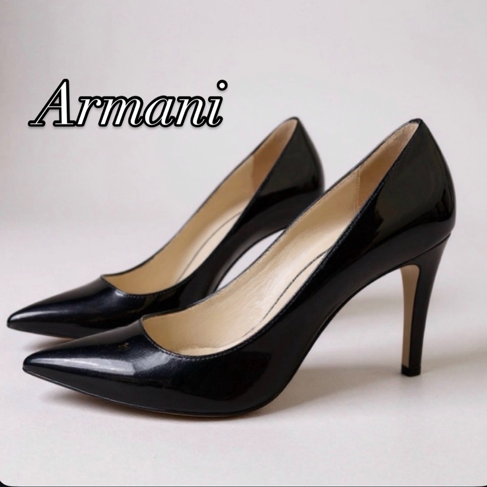 Giorgio Armani Classic Patent Leather Black Heels with COA